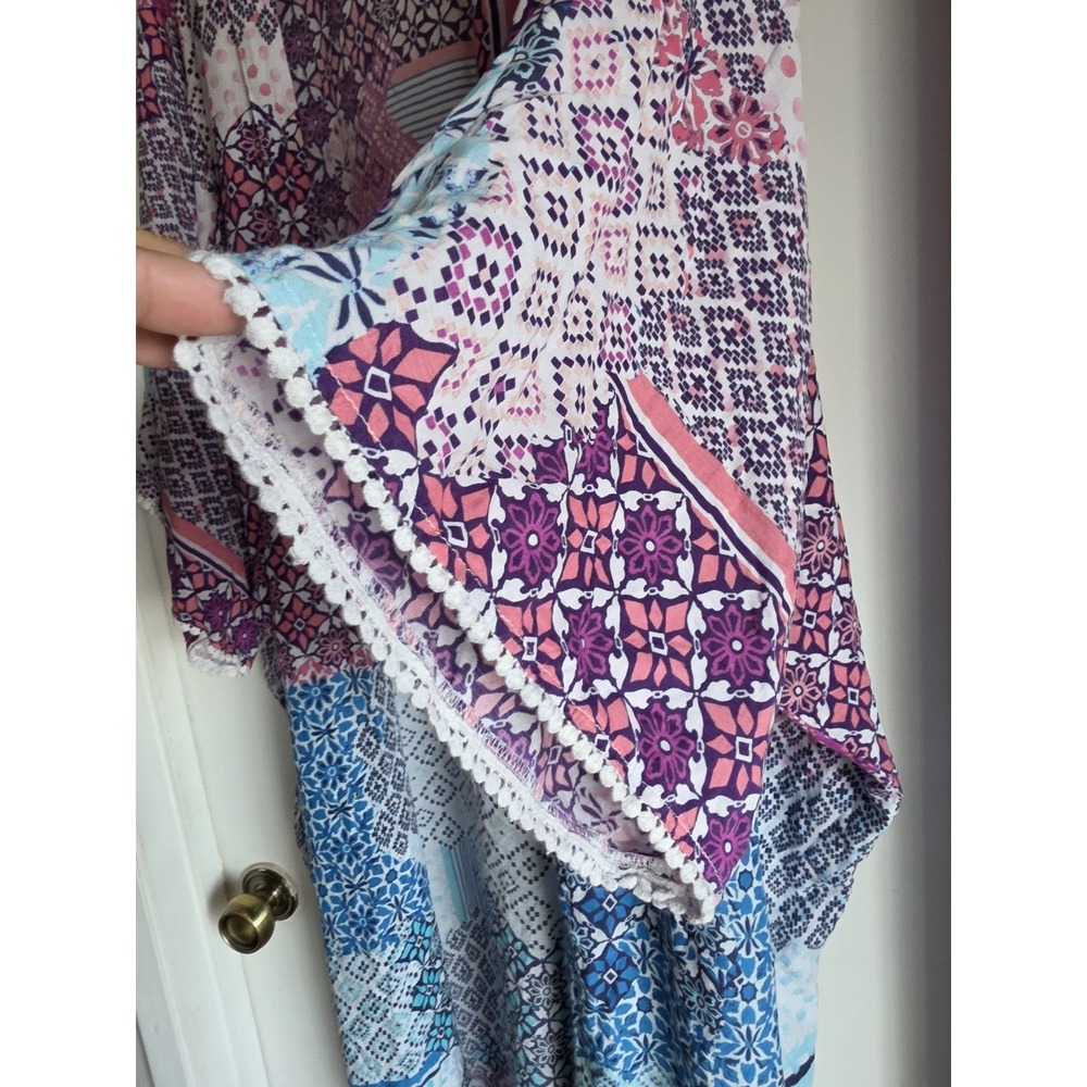 Sundance Kimono M/L Boho Patchwork Multi-Color Short Sleeve Wrap Coverup - Picture 2 of 6